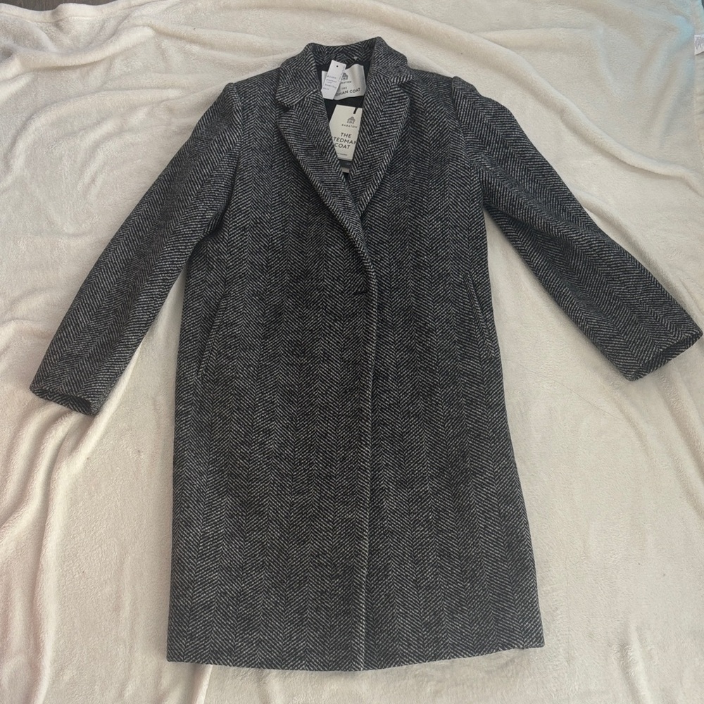 Aritzia Women's Herringbone Wool Blend Trench Coat in Black and Gray